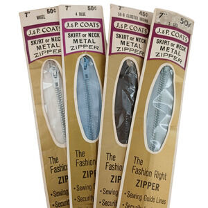 Lot of 4 Vintage J&P Coats Skirt or Neck Metal Zippers ~ 7" Assorted Colors